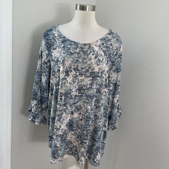 Rose + Olive Womens Plus 3X Lightweight Knit Shirt Tunic Top 3/4 Ruffle Sleeves - Picture 1 of 8